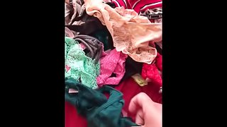 Going through my wifes panties while shes at work