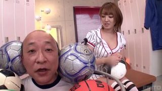 Comely breasty oriental young gal Tsubasa Amami treat dude with an awasome footjob