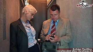 German big tits blonde secretary get anal fuck in lift