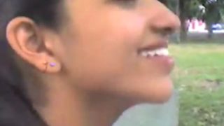 Indian girl giving blowjob in public park