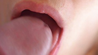 Her Sensual Lips & Tongue Make Him Cum In Mouth, Super Closeup 4K