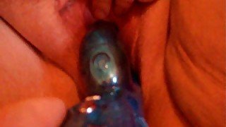 New blue vibrator makes my BBW bitch's fat pussy shake and tremble