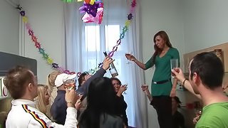 A birthday party for a hot brunette turns into a hardcore threesome