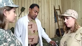 Soldier Tina Kay in an interracial group sex with a black doctor