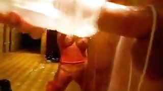 Vegas fun. guy warms up in a fleshlight and his gf finishes him off with a blowjob with titty cumshot.