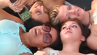 Four chicks are going to participate in a group sex for money