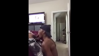 Black thug sucks his homie's dick and gets sprayed with cum.