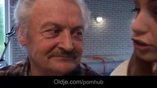 Lucky grandpa Gustavo fucks super sexy redhead babe