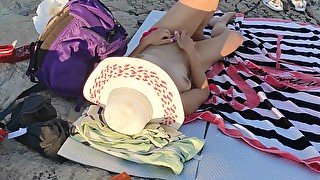 Day 11 - italian milf with small tits touching her pussy in public beach, people watching, risky