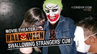 Cristina Almeida swallows stranger’s cum in the movie theater. Halloween 2021  Subtitles in English