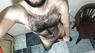 very hairy solo male masturbation and cum