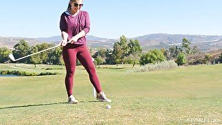 Outdoor masturbation and strip session with Fallon on a golf course