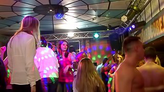 Dudes savor the bliss of having their cocks sucked nonstop by needy girls in the club