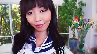 Asian chick is sucking ebony cock