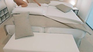 He fucks a busty blonde and cums inside her while making the bed - HotKittyAria Amateur Porn