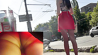 Amateur upskirts shows sexy body color pantyhose