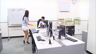 Oiling up and penetrating a Japanese office bombshell