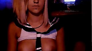Blonde French girlfriend sucks her man.s cock on webcam