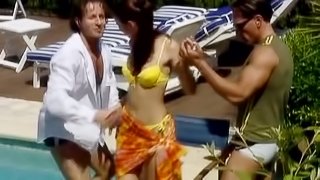 Randy Brunette Babe Takes Two Schlongs By The Pool