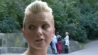 Fucking A Hot Blonde Girl's Shaved Pussy In Public