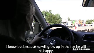 Lesbians playing in the car while driving european licking
