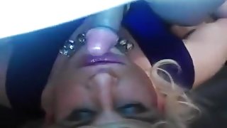 Greedy for cum slut gives blowjob to a fat cock