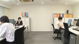 Short haired Japanese girl is a wonderfully arousing cocksucker