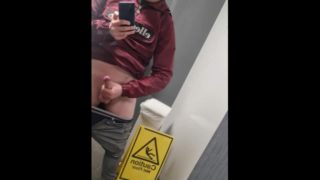 Smooth twink wanks in public toilet 