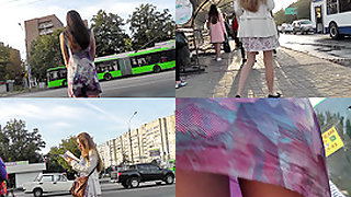 Skinny gal is in a-line skirt in accidental upskirt vid