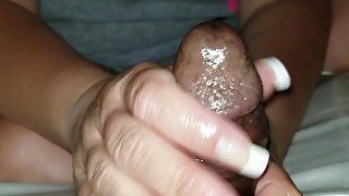 Wife Gives BBC HandJob With White Manicure French Tips!