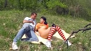 Giddy amateur has her anal drilled outdoors