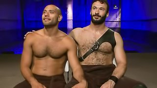 Black butt bumper gets tight up and jeered with pins before hard ass drilling by master in leather