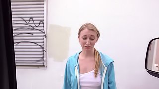 Riley Reynolds sucks a wang shyly and welcomes it in her crotch