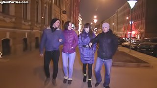 Radiant Russian teens getting fucked hardcore in an erotic foursome