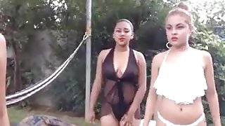 Four 18 yours gals make porn show outdoor