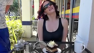 Redhead eating a cake before getting nailed hard and deep
