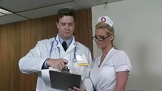 Nerdy blonde nurse enjoys the balls-deep pounding of her butthole
