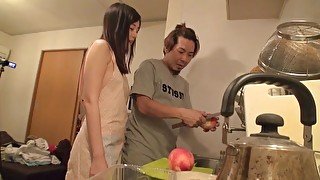 Horny housewife gets fucked in the kitchen - Emiri Suzuhara