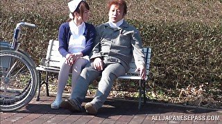 Kinky outdoors sex between a patient and a Japanese nurse