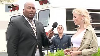 Hot ass wet blonde bitch receives a hard pussy drilling