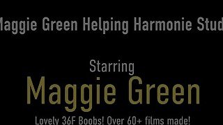 Tits Tutoring! Big Busty Maggie Green Teaching Harmonie Marquis How To Cum!
