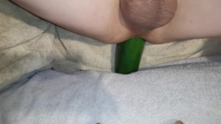Big cucumber vegetable insertion anal training