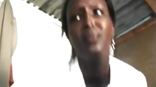 African streetslut sucks a white guy's cock in his hotelroom and swallows