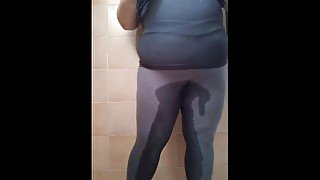 Fat girl pissing her pants and teasing her nipples