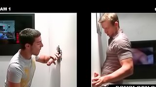 Gloryhole blowjob with blonde guy