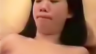 Asian cocksucker on her back to bone