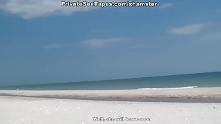 Super sexy amateur blonde has amazing sex on the beach