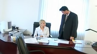 Mesmeric blonde rammed hard in an office and barebacked