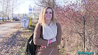 Blonde amateur Chrissy takes money to have quickie outdoors sex