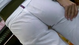 sexy brunette white pants...best ass